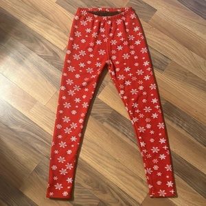 Just Cozy, fleece lined, red snowflake leggings